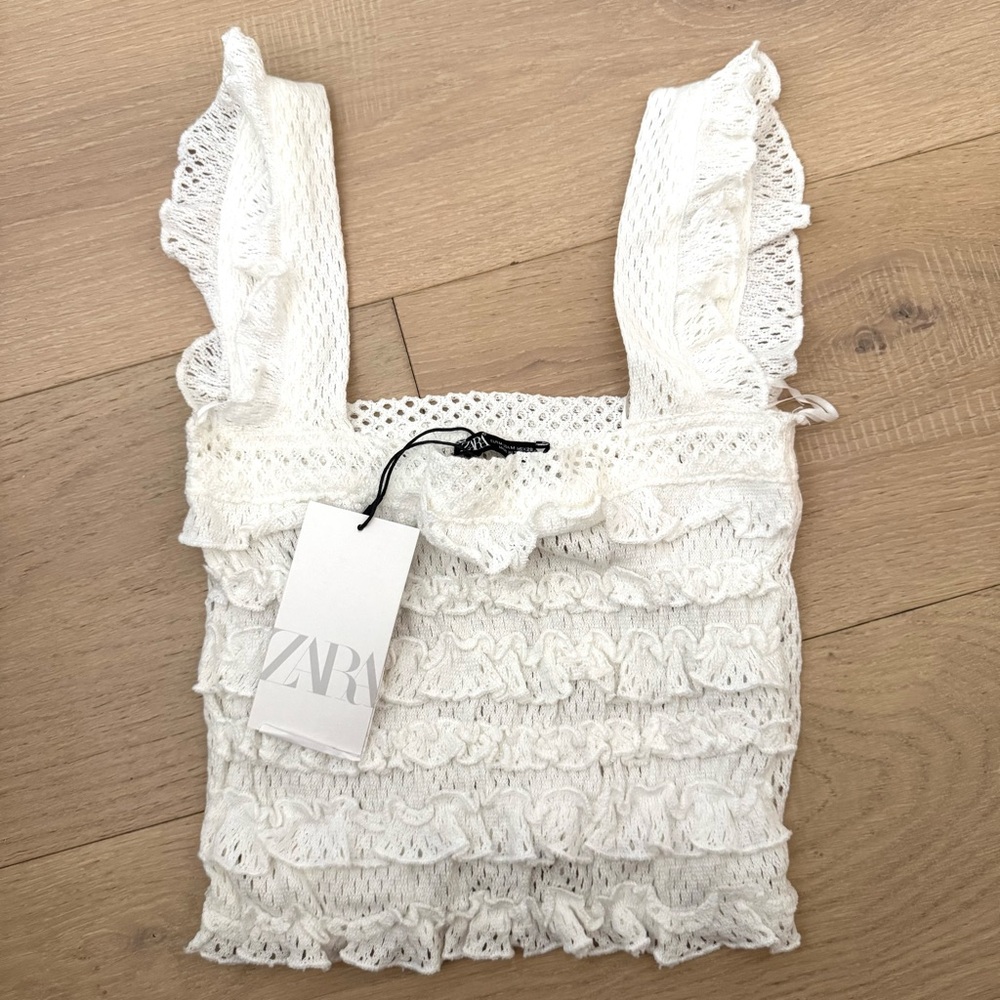Zara Cream Lace Ruffle Top